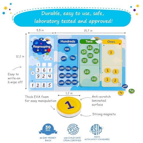 Simply Magic 70 PCS Magnetic Regrouping Activities Kit - Place Value Chart