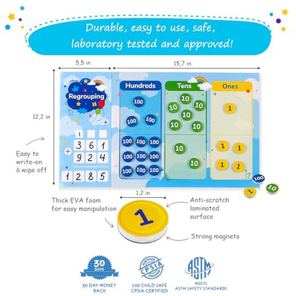 Simply Magic 70 PCS Magnetic Regrouping Activities Kit - Place Value Chart