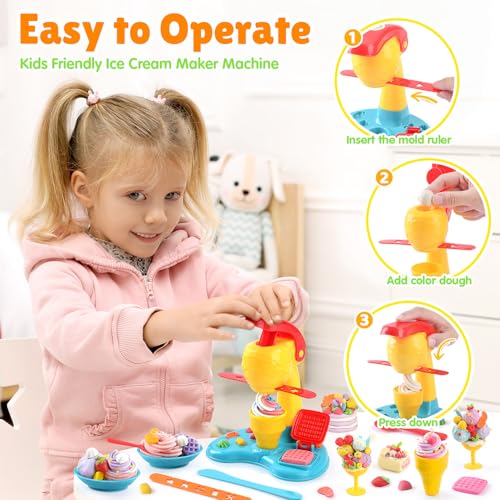 2 in 1 Color Dough Sets for Kids Ages 2-4-8, Kitchen Creations Ice Cream Pizza Maker Machine, Art Crafts Play Food Toys for 3 Year Old Girls Boys and Up, 8 Cans of Modeling Compound Dough,2 oz Cans - color: Blue Yellow