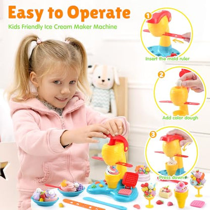 2 in 1 Color Dough Sets for Kids Ages 2-4-8, Kitchen Creations Ice Cream Pizza Maker Machine, Art Crafts Play Food Toys for 3 Year Old Girls Boys and Up, 8 Cans of Modeling Compound Dough,2 oz Cans - color: Blue Yellow
