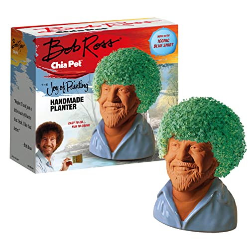Chia Pet Bob Ross Blue Shirt Terracotta Planter with Seed Pack - style: Bob Ross with Blue Shirt