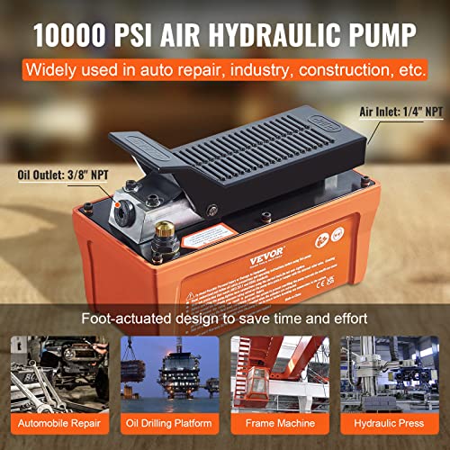 VEVOR Air Hydraulic Pump 10,000 PSI 1/2 Gal Reservoir NPT 3/8" Oil Outlet