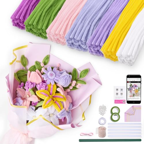 Pheravia 500pcs Pipe Cleaner Flower Kit, 7 Color Purple Pipe Cleaners Craft - color: Purple