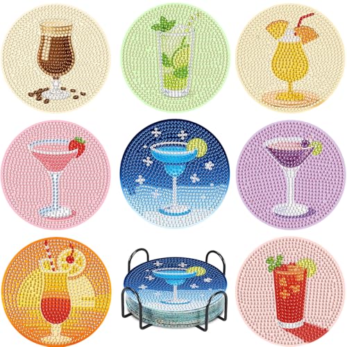 Leatrice 8PCS Diamond Art Coasters Set Diamond Painting Kits for Adults - color: AB cup