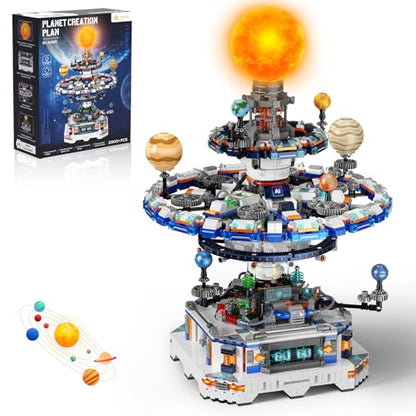 Rotating Solar System Building Set with LED Lights, 2900 PCS Collector's STEM Model Kit, 8 Orbiting Planets & Glowing Sun – Educational Gift for Adults, Kids 8+, Astronomy Enthusiasts - color: Yellow
