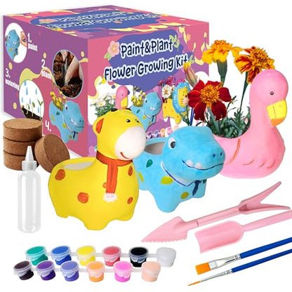 yasest Paint & Plant Flower Growing Kit - 4 Set DIY Ceramic Painting Kit - style: hippo & lion