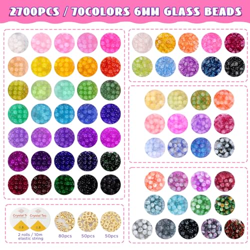 Glass Beads for Bracelets, 2700pcs 70 Colors Glass Beads for Jewelry Making - size: 6mm