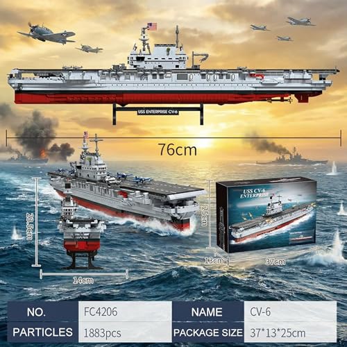 USS CV-6 Enterprise - Battleship Building Blocks,1883 PCS for Adults - style: USS CV-6