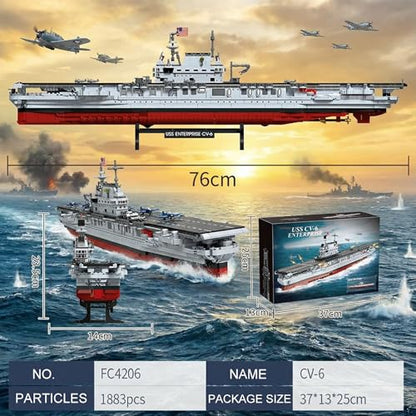 USS CV-6 Enterprise - Battleship Building Blocks,1883 PCS for Adults - style: USS CV-6