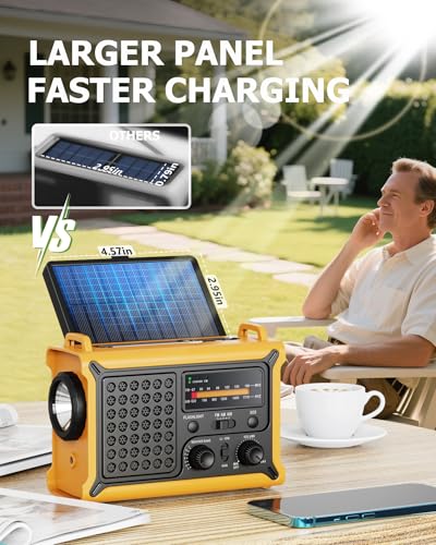 Emergency Weather Radio with Large Solar Panel, Efficient Hand Crank - color: Yellow