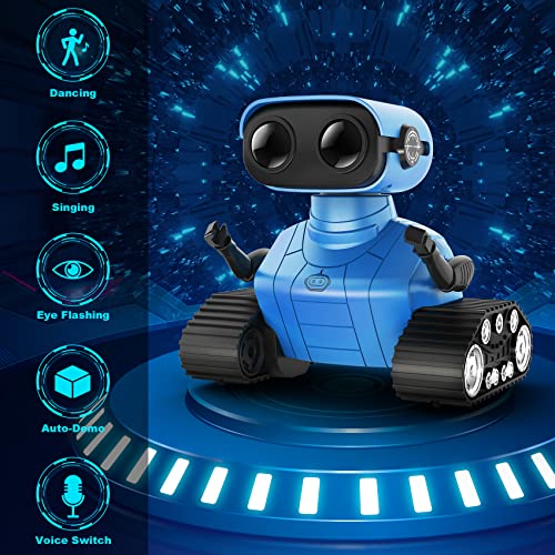 Hamourd Robot Toys for Boys Girls, Rechargeable Remote Control Emo Robots with Auto-Demonstration, Flexible Head & Arms, Dance Moves, Music, Shining LED Eyes for 5+ Years Old Kids - color: Blue