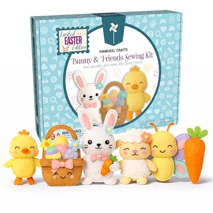 Pinwheel Crafts Bunny Sewing Kit for Kids – DIY Felt Sewing Craft Kit with Pre-Cut Fabric, Needle, Thread & Stuffing – Learn to Sew Beginner Kit, Easter Crafts & Kids Arts and Crafts Ages 6-12 - color: Bunny