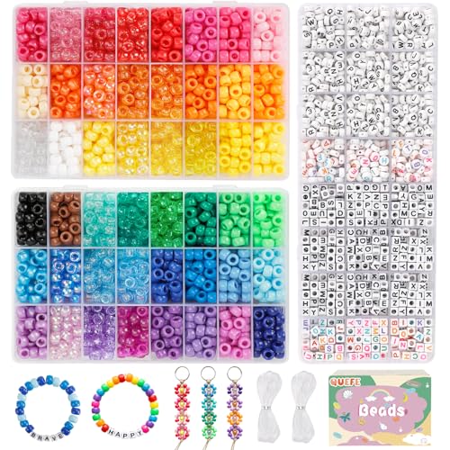 Quefe 48 Colors 4000pcs Pony Beads Bracelet Making Kit with Letter Beads - color: A-48 colors