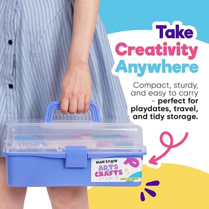 Blue Squid Arts & Crafts Box (Purple)- 2800+ pcs Deluxe Craft Supplies Box, 2 Drawers, 18 Compartments, Sturdy Handle - Art Crafting Kit Birthday Gifts for Kids, School Supply for Ages 4-12 - color: Craft Box Purple