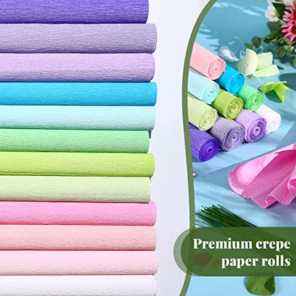 Chrisfall 12 Rolls Crepe Paper Streamers, 8 Feet X 10 Inch, Light Colors - color: Light Colors