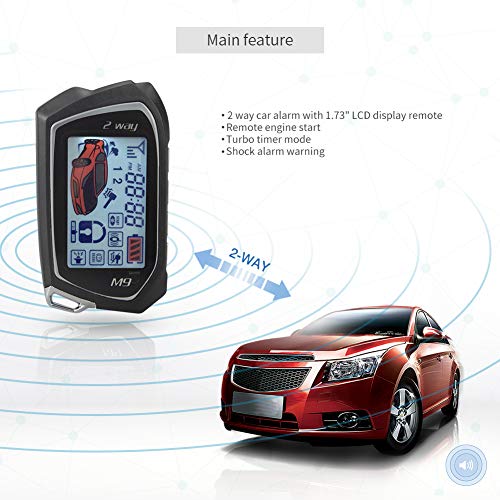 EASYGUARD EC201-M9 2 Way Car Alarm System with 1.73 inch Big LCD Pager Display Remote Starter Turbo Timer Mode Shock Warning DC12V