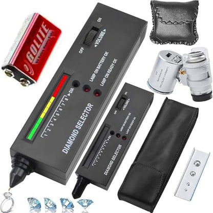 Diamond Tester＋60X Mini LED Magnifying,High Accuracy Jewelry Diamond Tester Tool,Environmental Protection 9V Battery,Professional Diamond Selector for Novice&Expert,Thermal Conductivity Meter - color: Diamond Tester+60X Loupe