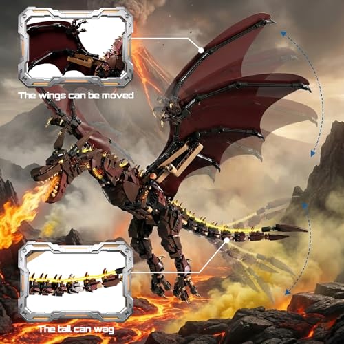 HJPLPXH Mechanical Flame Dragon Building Block Set–Fire Dragon Model - style: Motor Flame Dragon