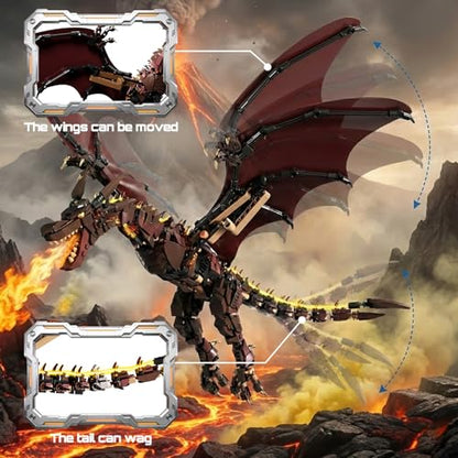 HJPLPXH Mechanical Flame Dragon Building Block Set–Fire Dragon Model - style: Motor Flame Dragon