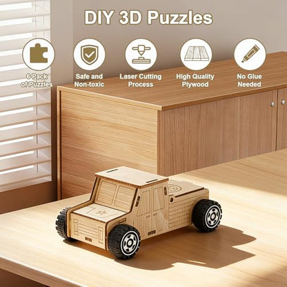 Minyaluck 5 Wooden Cars Craft Kit-Build Paint Wooden Crafts