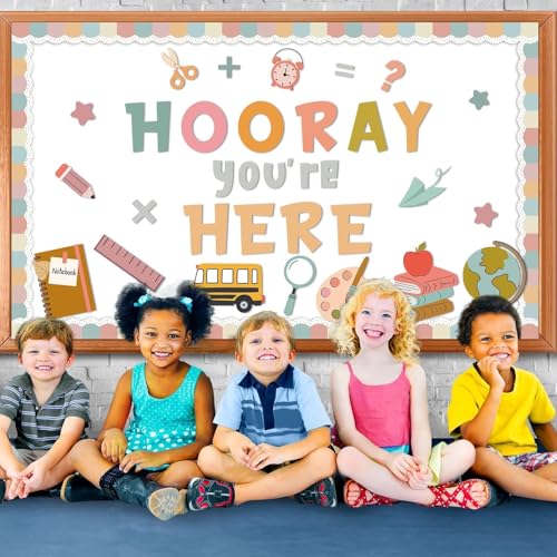 QOUBAI Groovy Bulletin Board Set Hippie Pastel Themed Classroom Welcome Bulletin Board Decoration Stationery Paper Cutout Classroom Decoration for Back to School Office Home Chalkboard Decor Wall Door - style: Groovy Stationery