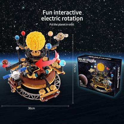 Solar System Orrery Building Set - Rotatable Planet Toys with 9 Planets & Rocket Sets, Compatible with Lego Space - Educational STEM Projects Science Astronomy Gifts for Boys & Girls Age 8-14, 946pcs