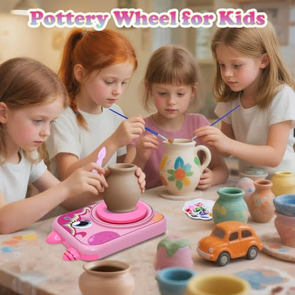 Pottery Wheel for Kids, Unicorn Pottery Craft Kit with 3 Pack Air-Dry Clay