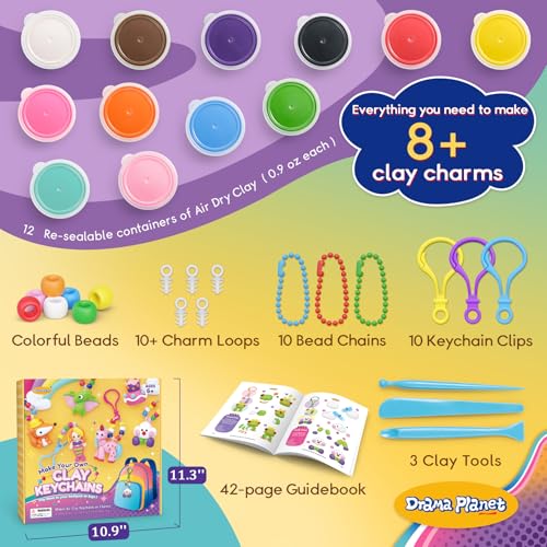 Drama Planet Clay Keychain Craft Kit for Kids, Make 8+ Keychains
