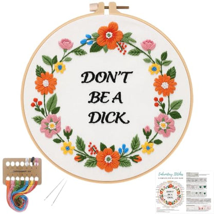 Louise Maelys Funny Quote Embroidery Kit for Beginners, Floral DIY Craft - color: Funny Quote