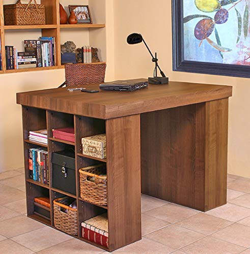 Venture Horizon Project Center Desk with Two 9-Cubby Bookcase Sides (Walnut) - color: Walnut