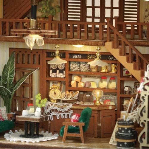 DIY Miniature Dollhouse Kits - Wooden Mini Model House with LED Lights, Tiny Furniture & Accessories – Craft Building Kits for Teens & Adults (Bagel Time) – Birthday Valentine's Gift - style: Bagel Time