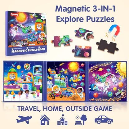 SYNARRY Space Solar System Magnetic Puzzles for Kids Ages 3-5 - style: Space