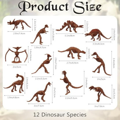 30 PCS Dinosaur Fossil Skeletons, Assorted Dinosaur Skeleton Toys Figures for Science Play Dino Sand Dig Party Favor Decorations - style: Brown