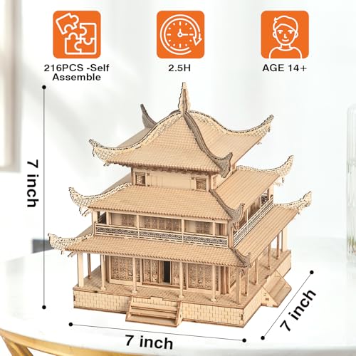 3D Wooden Puzzle & Building Blocks for Adults 14+ - Yueyang Tower Chinese Architecture Model Kit (216 PCS), DIY Craft Gift for Men & Teens,No Glue Needed - color: Yueyang Tower