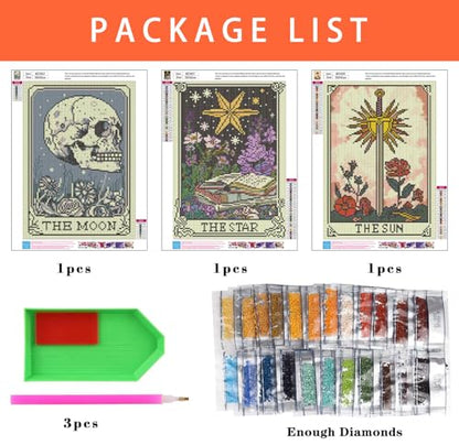Axquilon 3 Pack Tarot Diamond Art Kits for Adults 12x16 inch - color: 3 Pack Tarot