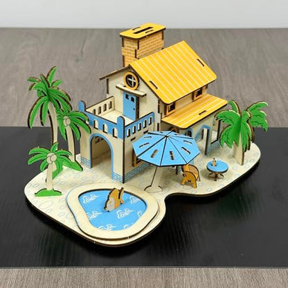 Log Cabin Mini House 3D Wooden Puzzle Building Kit for Adults Teens
