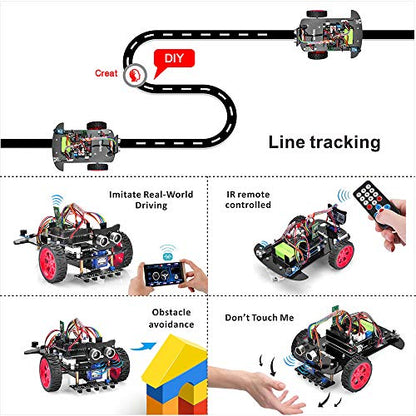 OSOYOO Model 3 Robot Car DIY Starter Kit for Arduino,Educational Motorized Robotics, Remote Control App, Learning How to Code, IOT Mechanical Coding for Teens and Adults - style: Model3 Robot car Without battery