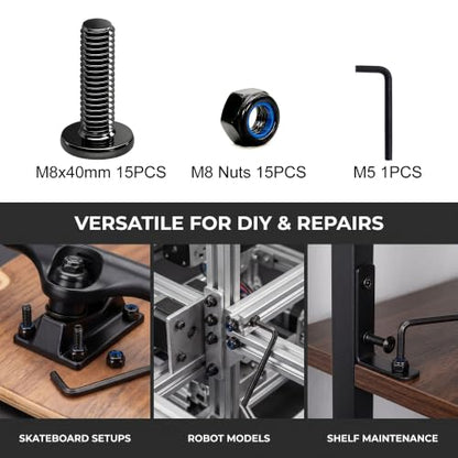 weideer 30pcs M8-1.25x40mm Nuts and Bolts Kit, Stainless Steel 18-8 (304) Flat Head Hex Socket Cap Furniture Bolts,Nylon Insert Hex Lock Nuts with Wrench - size: M8x40mm, style: Flat Head Hex