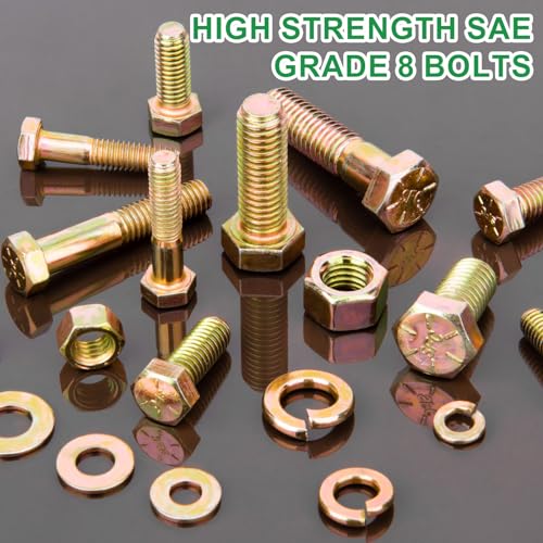FOLIV 566Pcs Heavy Duty Bolts and Nuts Assortment Kit, Grade 8 Hex Screws Bolts Nuts Kit, 1/4-20 5/16-18 3/8-16, 15 Common Sizes Included - size: 566PCS 1/4-20 5/16-18 3/8-16