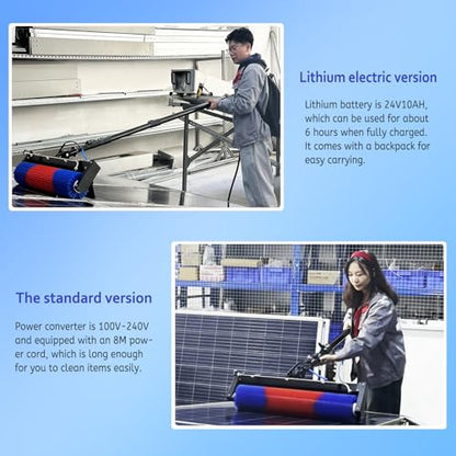 Solar Panel Cleaning Brush and 11FT Water Fed Pole Kit, Adjustable Extension Roller Brush, Window Washing Cleaner Equipment with Lithium Battery - size: 11FT-battery