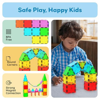 PicassoTiles Magnetic Building Block Magnet Tile Construction Kit for Kids Educational STEM Learning Playboard Pretend Play Toy Stacking Shapes Brain Development Preschool Toddler Activity Set PTE04 - style: 12Pc Square
