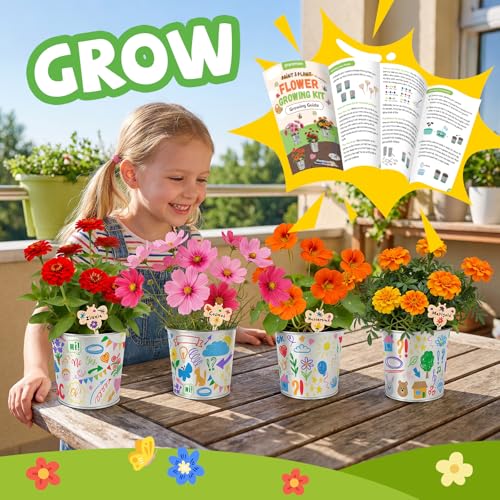 Paint & Plant Flower Growing Kit for Kids - Easter Gifts for Kids Gardening Set with 4 Pots - Unique Birthday, Crafts & Arts, Gardening Gifts for Girls & Boys, Ages 5, 6, 7, 8-12 Years Old - size: 5.1 x 8.1 x 4.3 inches