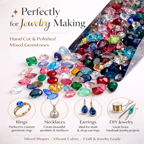 Mixed Natural Glass Loose Gemstones | Grade A+ (Natural Inclusions) | Hand Cut & Polished Gemstone Mix | Bulk Gemstone Lot for Jewelry Making, Craft, Healing (100 Carats)