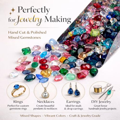 Mixed Natural Glass Loose Gemstones | Grade A+ (Natural Inclusions) | Hand Cut & Polished Gemstone Mix | Bulk Gemstone Lot for Jewelry Making, Craft, Healing (100 Carats)
