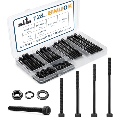 128 PCS M5 Screws Assortment Kit, 12.9 Grade Alloy Steel M5 Bolts Kit, M5x 50/60/70/80mm, Hex Socket Head Cap Screws Bolts Nuts Washers Set - size: M5x 50/60/70/80mm