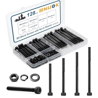 128 PCS M5 Screws Assortment Kit, 12.9 Grade Alloy Steel M5 Bolts Kit, M5x 50/60/70/80mm, Hex Socket Head Cap Screws Bolts Nuts Washers Set - size: M5x 50/60/70/80mm
