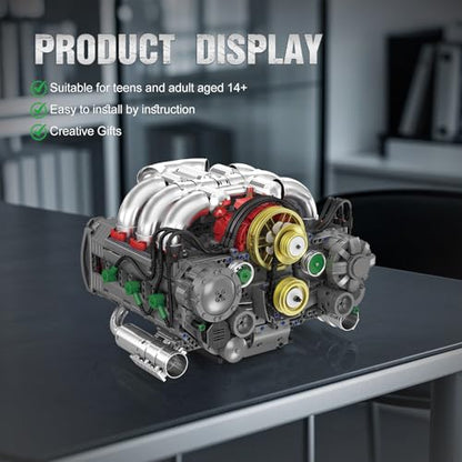 NUTCRACKER Flat Engine Building Set, V8 Model Engine Kit, Mini Engine Scale Model with Motor That Works, DIY STEM Project Building Toy, Creative Birthday Gift for Adult Boys 14+ (2375 Pieces)