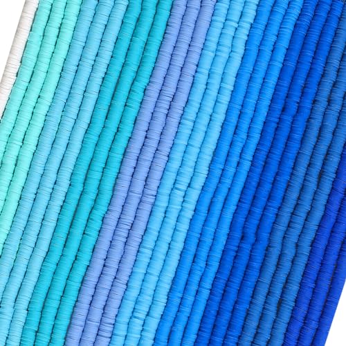 JMUQ 28 Strands Blue Clay Beads Bracelet Making Kit, Friendship Preppy Flat Polymer Clay Heishi Beads for Bracelets Jewelry Making Kit, DIY Arts and Crafts Gifts - color: Blue Series