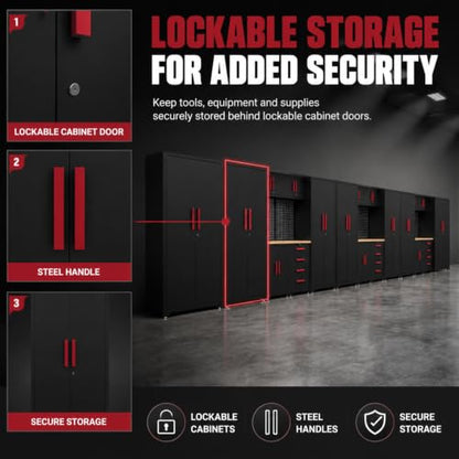 32Pcs Garage Cabinets and Storage System,red Handle - size: Red-32Pcs
