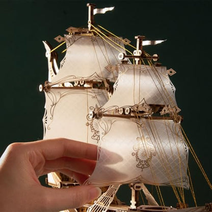 Helixsun 3D DIY Victorian-Style Wooden Fairy Ship Detailed Assembly Model Kit (White/386 Pcs/No Glue) — Twin-masted Warship Layout with A Four-Deck Stern Castle